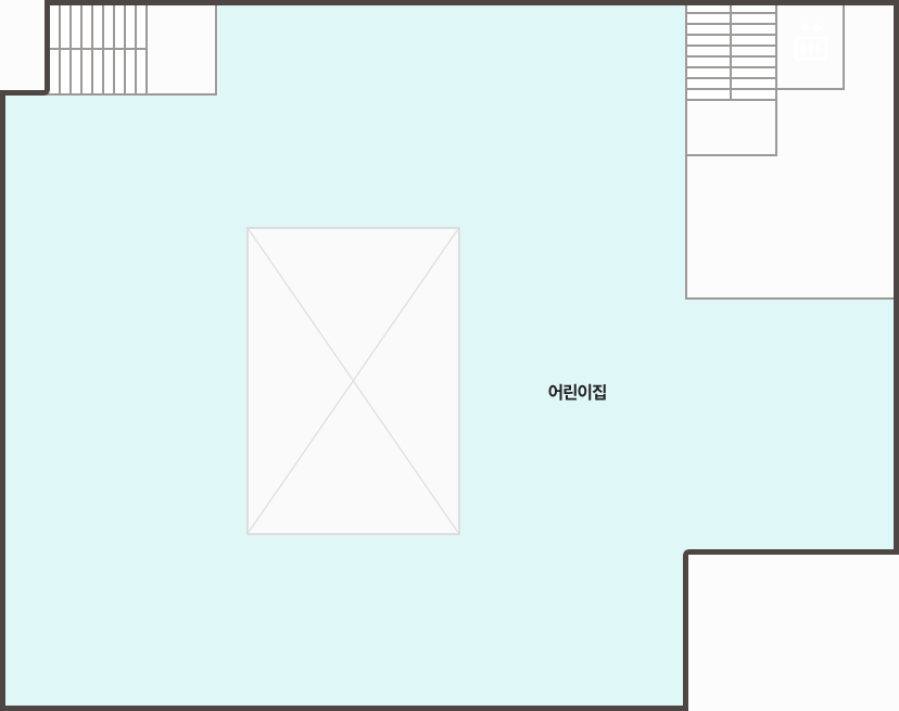 별관1층 청사안내도(왼쪽상단부터 시계방향으로) : 계단실, 계단실, 어린이집