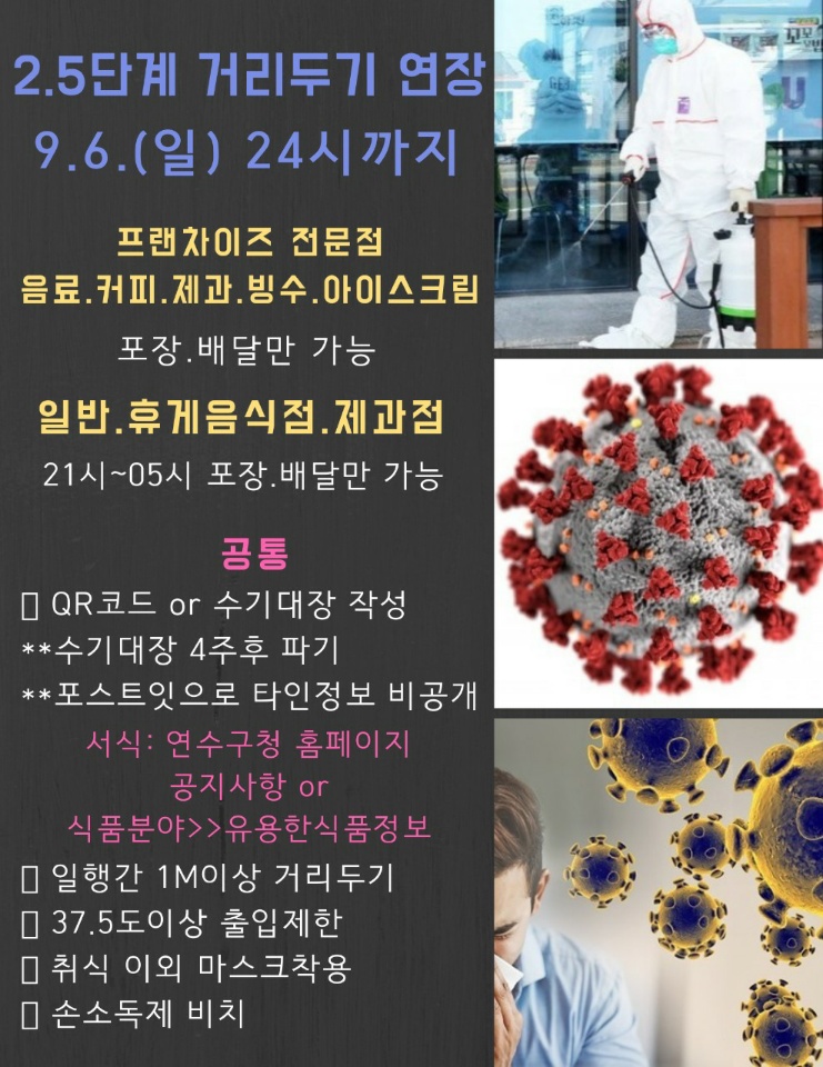 코로나19 방역조치 강화에 따른 식품접객업소 운영제한 강화 연장알림의 2번째 이미지