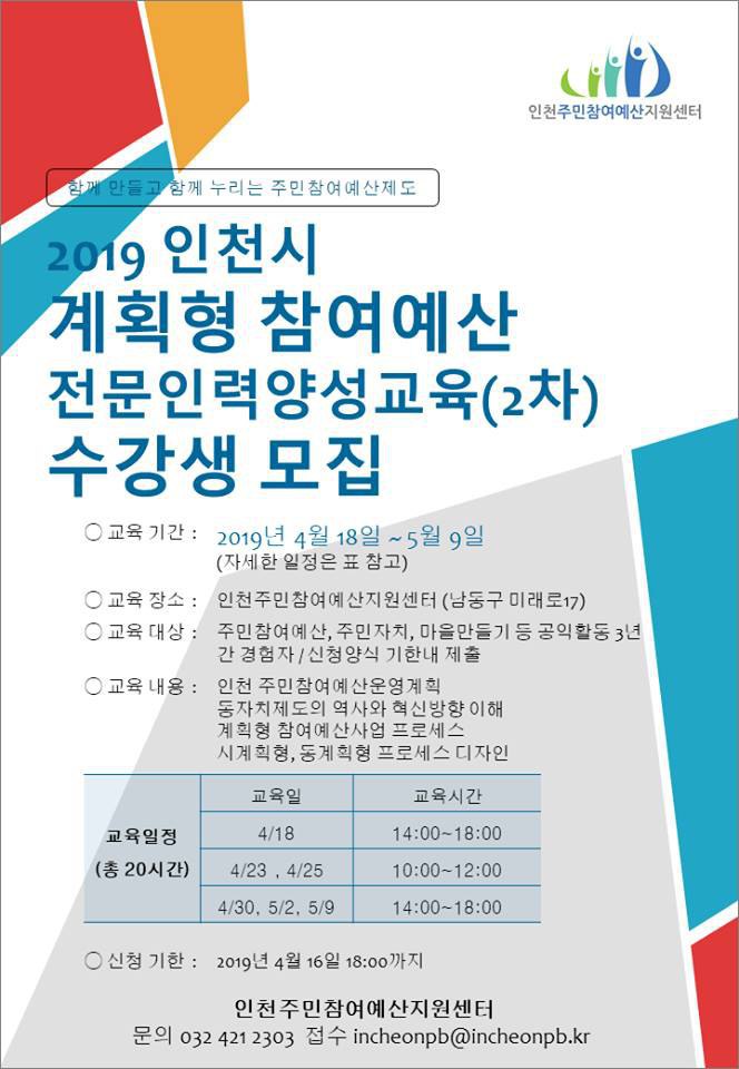 2019년 계획형 주민참여예산 전문인력 양성교육 알림의 1번째 이미지