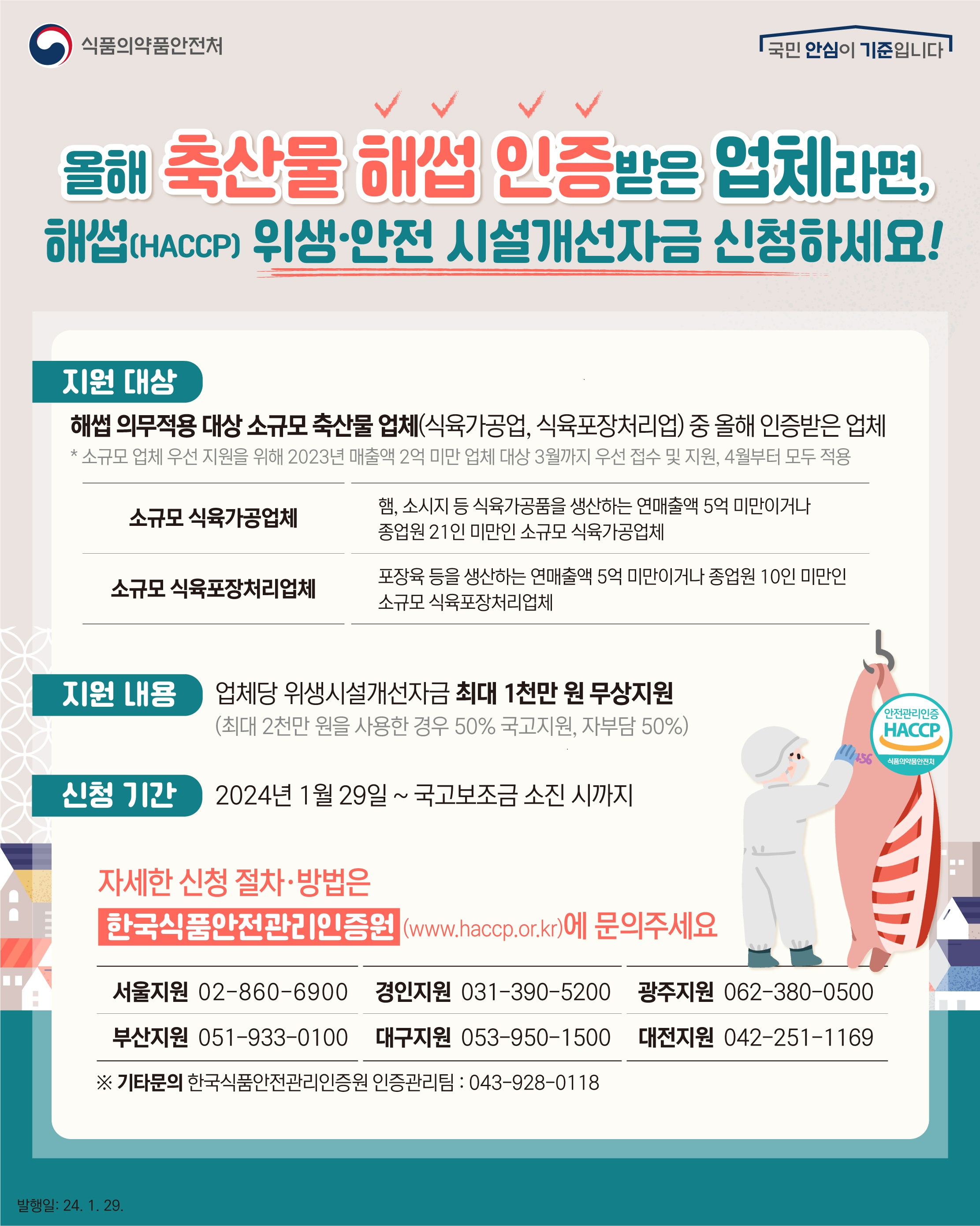 HACCP 의무적용 대상 소규모 축산물 업체 시설개선자금 지원사업의 1번째 이미지