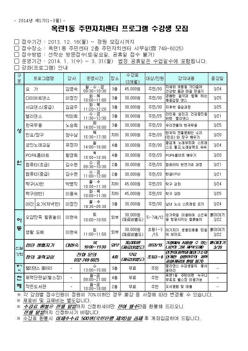 2014년도 1/4분기 프로그램 안내의 번째 이미지