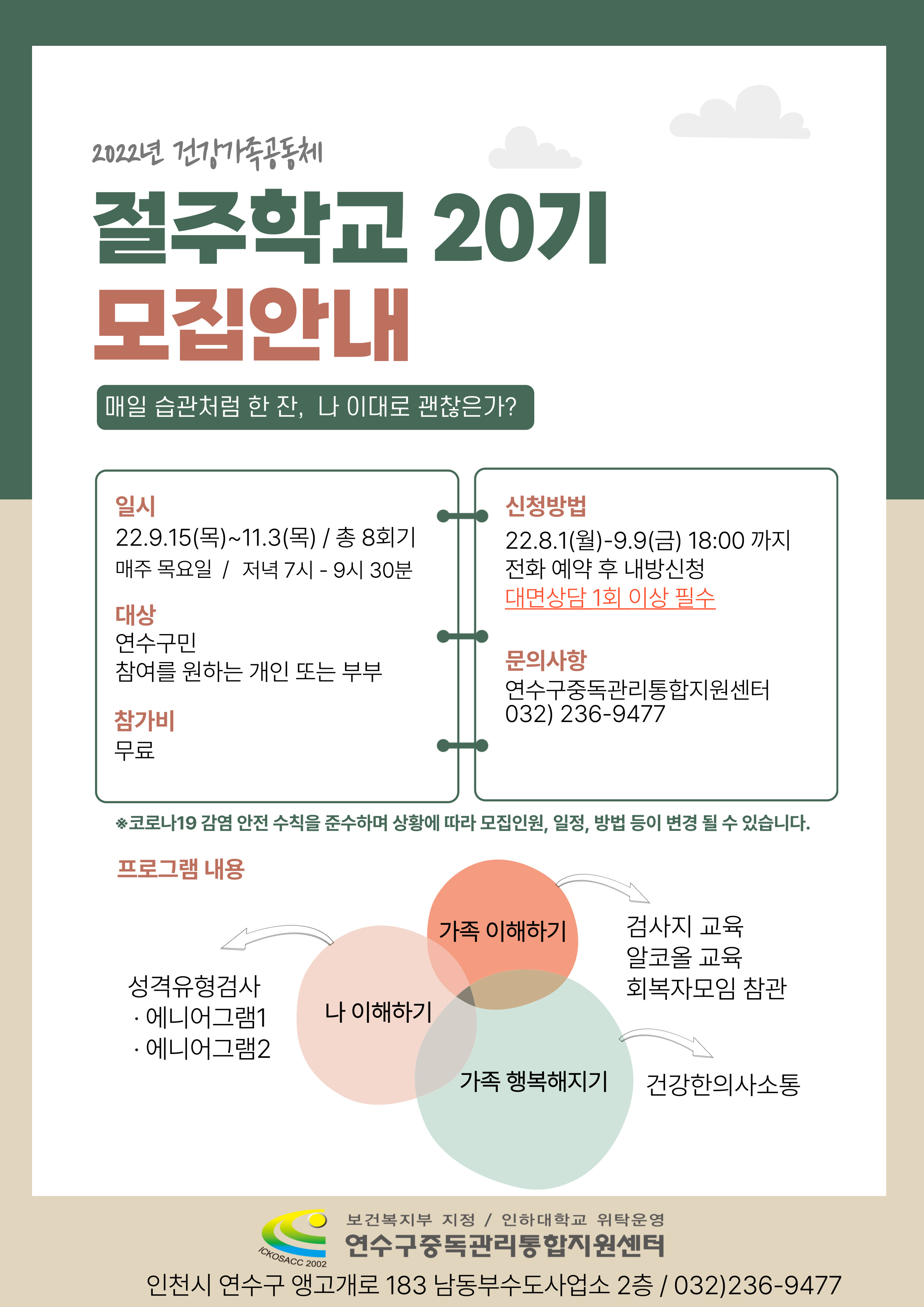 연수구, ‘건강가족공동체 절주학교 20기’ 참여자 모집의 1번째 이미지